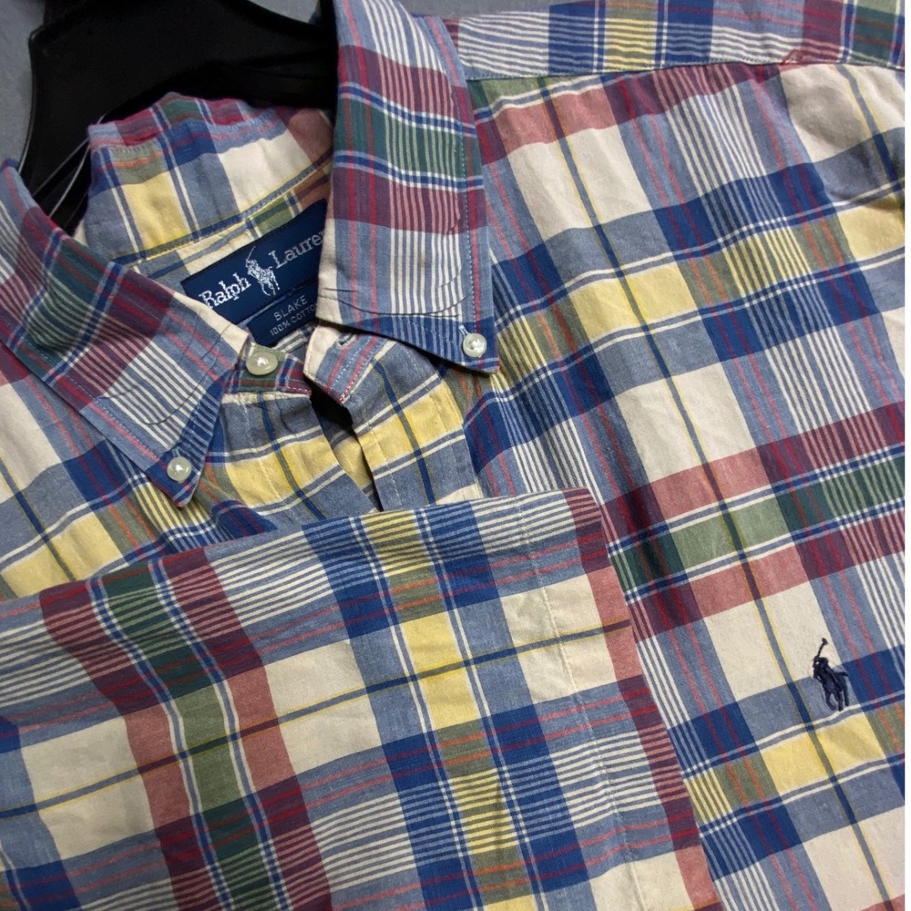 Ralph Lauren‎ Blake Plaid Button Down Shirt Men XXL Blue Yellow Red Green Cotton
